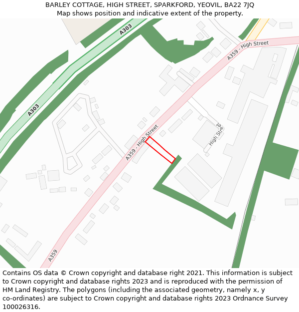 BARLEY COTTAGE, HIGH STREET, SPARKFORD, YEOVIL, BA22 7JQ: Location map and indicative extent of plot