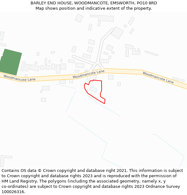 BARLEY END HOUSE, WOODMANCOTE, EMSWORTH, PO10 8RD: Location map and indicative extent of plot