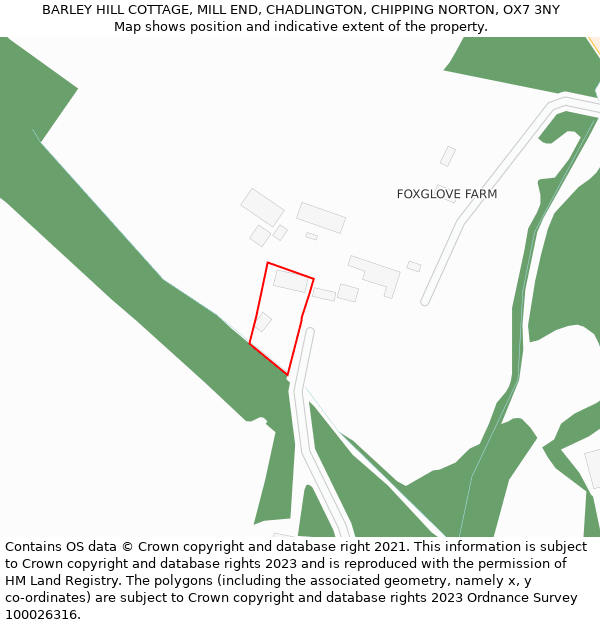 BARLEY HILL COTTAGE, MILL END, CHADLINGTON, CHIPPING NORTON, OX7 3NY: Location map and indicative extent of plot