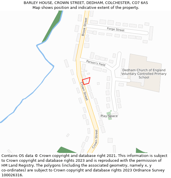 BARLEY HOUSE, CROWN STREET, DEDHAM, COLCHESTER, CO7 6AS: Location map and indicative extent of plot