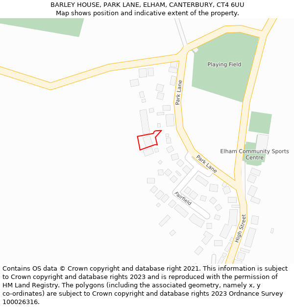 BARLEY HOUSE, PARK LANE, ELHAM, CANTERBURY, CT4 6UU: Location map and indicative extent of plot
