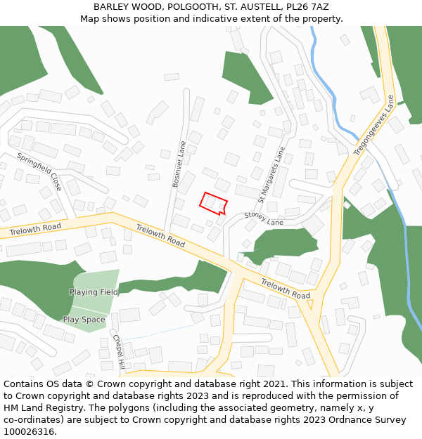 BARLEY WOOD, POLGOOTH, ST. AUSTELL, PL26 7AZ: Location map and indicative extent of plot