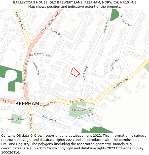 BARLEYCORN HOUSE, OLD BREWERY LANE, REEPHAM, NORWICH, NR10 4NE: Location map and indicative extent of plot