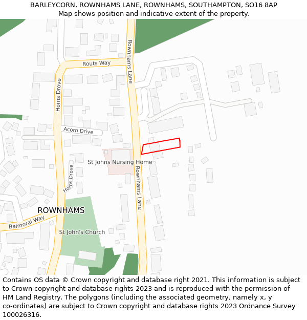 BARLEYCORN, ROWNHAMS LANE, ROWNHAMS, SOUTHAMPTON, SO16 8AP: Location map and indicative extent of plot