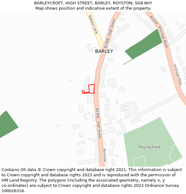 BARLEYCROFT, HIGH STREET, BARLEY, ROYSTON, SG8 8HY: Location map and indicative extent of plot