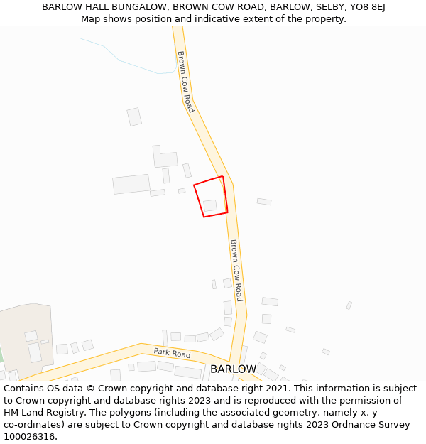 BARLOW HALL BUNGALOW, BROWN COW ROAD, BARLOW, SELBY, YO8 8EJ: Location map and indicative extent of plot
