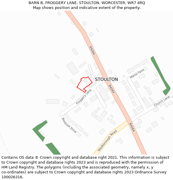 BARN B, FROGGERY LANE, STOULTON, WORCESTER, WR7 4RQ: Location map and indicative extent of plot