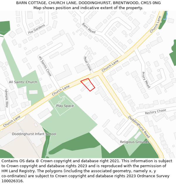 BARN COTTAGE, CHURCH LANE, DODDINGHURST, BRENTWOOD, CM15 0NG: Location map and indicative extent of plot