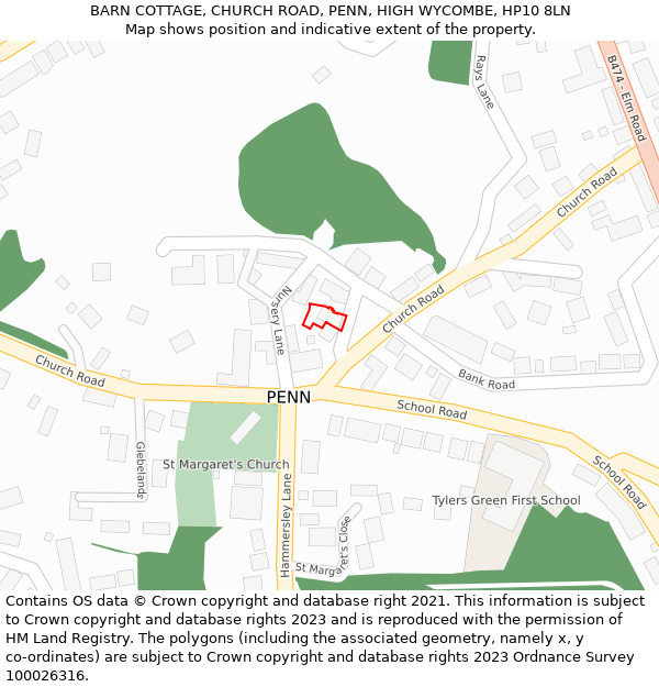 BARN COTTAGE, CHURCH ROAD, PENN, HIGH WYCOMBE, HP10 8LN: Location map and indicative extent of plot