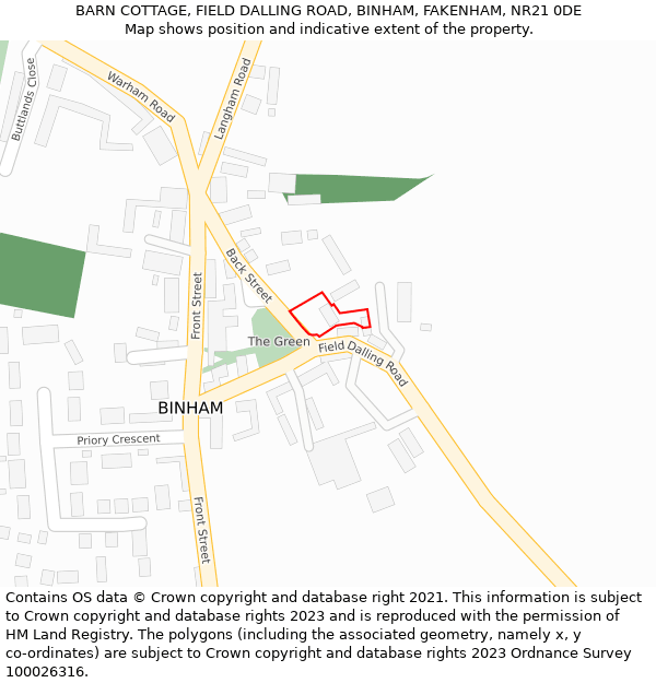 BARN COTTAGE, FIELD DALLING ROAD, BINHAM, FAKENHAM, NR21 0DE: Location map and indicative extent of plot