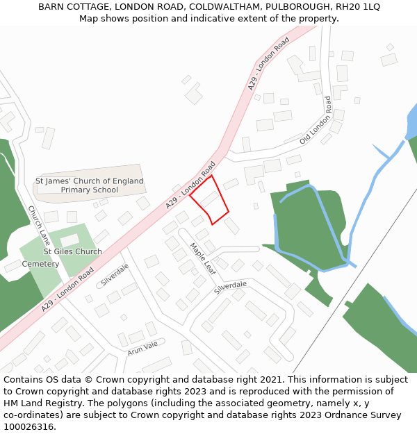 BARN COTTAGE, LONDON ROAD, COLDWALTHAM, PULBOROUGH, RH20 1LQ: Location map and indicative extent of plot