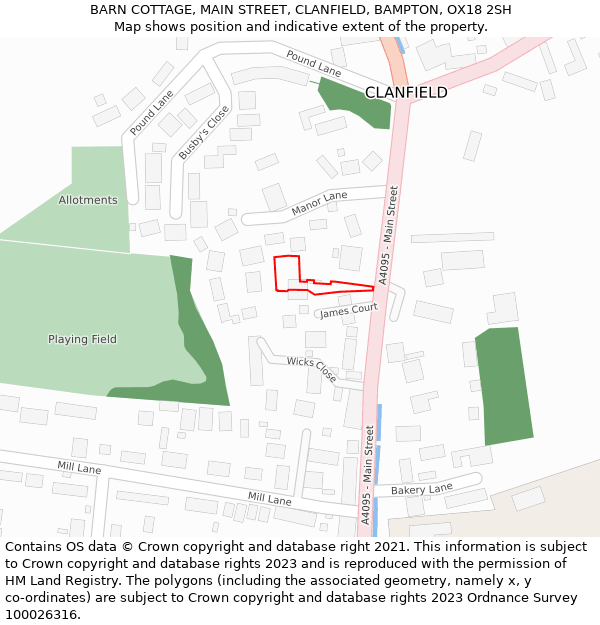 BARN COTTAGE, MAIN STREET, CLANFIELD, BAMPTON, OX18 2SH: Location map and indicative extent of plot