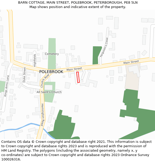 BARN COTTAGE, MAIN STREET, POLEBROOK, PETERBOROUGH, PE8 5LN: Location map and indicative extent of plot