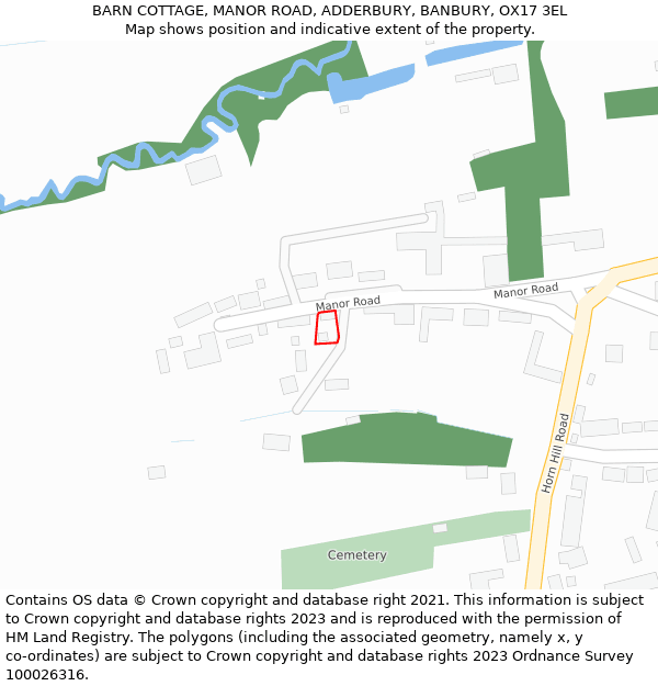 BARN COTTAGE, MANOR ROAD, ADDERBURY, BANBURY, OX17 3EL: Location map and indicative extent of plot