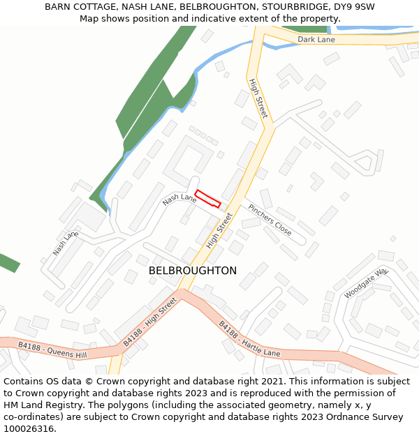 BARN COTTAGE, NASH LANE, BELBROUGHTON, STOURBRIDGE, DY9 9SW: Location map and indicative extent of plot