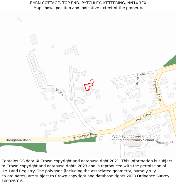 BARN COTTAGE, TOP END, PYTCHLEY, KETTERING, NN14 1EX: Location map and indicative extent of plot