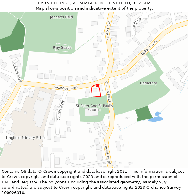 BARN COTTAGE, VICARAGE ROAD, LINGFIELD, RH7 6HA: Location map and indicative extent of plot