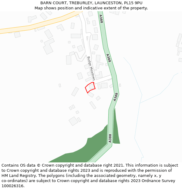 BARN COURT, TREBURLEY, LAUNCESTON, PL15 9PU: Location map and indicative extent of plot