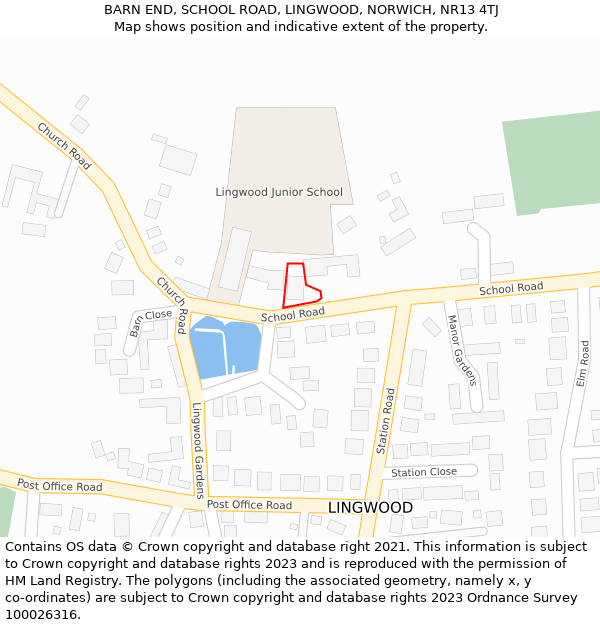 BARN END, SCHOOL ROAD, LINGWOOD, NORWICH, NR13 4TJ: Location map and indicative extent of plot