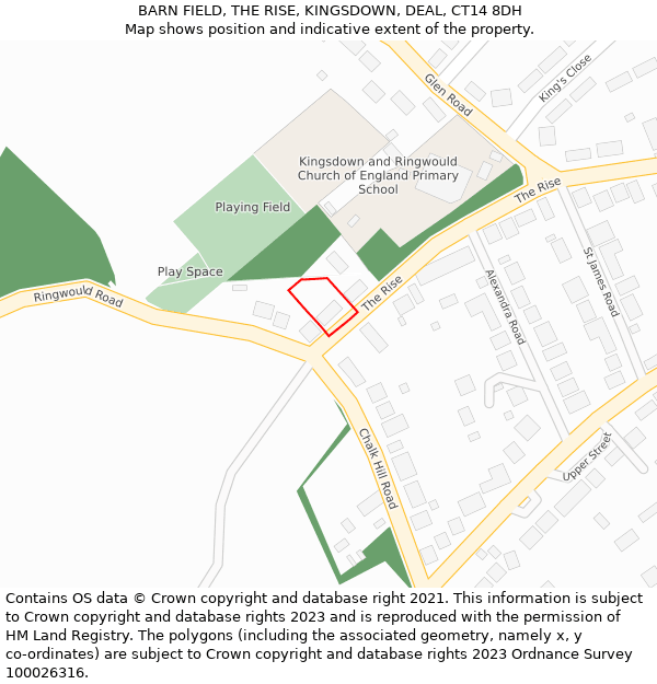 BARN FIELD, THE RISE, KINGSDOWN, DEAL, CT14 8DH: Location map and indicative extent of plot