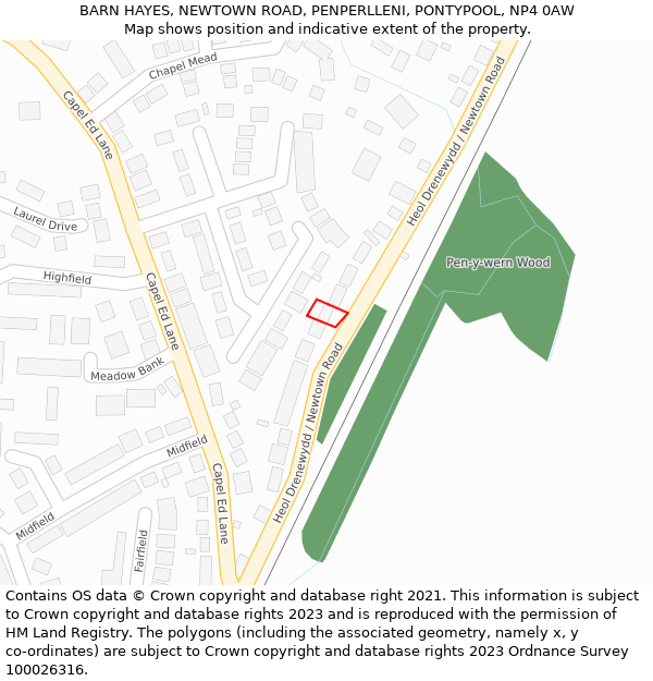BARN HAYES, NEWTOWN ROAD, PENPERLLENI, PONTYPOOL, NP4 0AW: Location map and indicative extent of plot