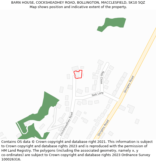 BARN HOUSE, COCKSHEADHEY ROAD, BOLLINGTON, MACCLESFIELD, SK10 5QZ: Location map and indicative extent of plot