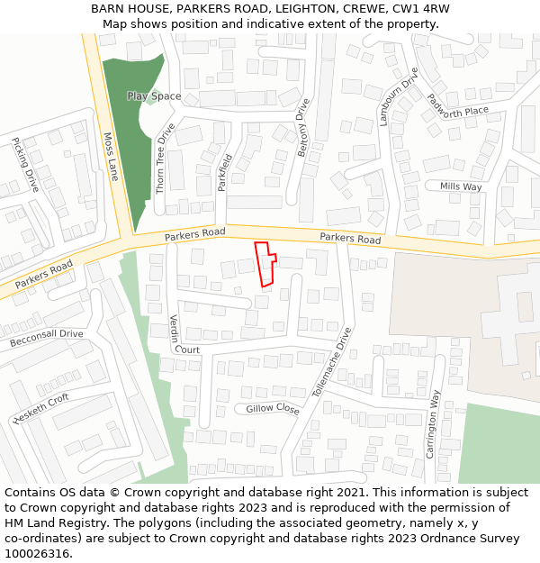 BARN HOUSE, PARKERS ROAD, LEIGHTON, CREWE, CW1 4RW: Location map and indicative extent of plot