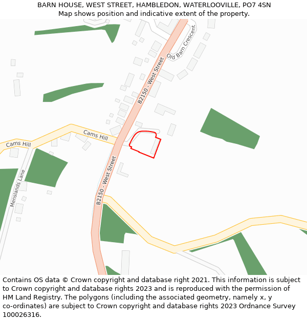 BARN HOUSE, WEST STREET, HAMBLEDON, WATERLOOVILLE, PO7 4SN: Location map and indicative extent of plot