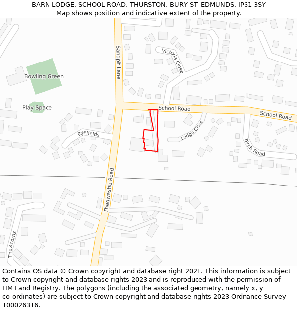 BARN LODGE, SCHOOL ROAD, THURSTON, BURY ST. EDMUNDS, IP31 3SY: Location map and indicative extent of plot