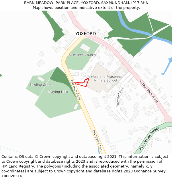 BARN MEADOW, PARK PLACE, YOXFORD, SAXMUNDHAM, IP17 3HN: Location map and indicative extent of plot