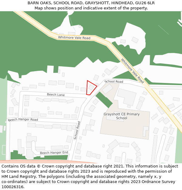BARN OAKS, SCHOOL ROAD, GRAYSHOTT, HINDHEAD, GU26 6LR: Location map and indicative extent of plot