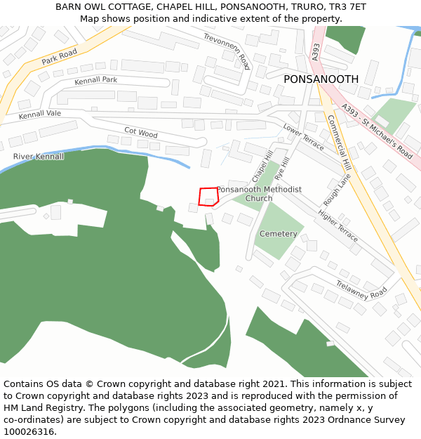 BARN OWL COTTAGE, CHAPEL HILL, PONSANOOTH, TRURO, TR3 7ET: Location map and indicative extent of plot