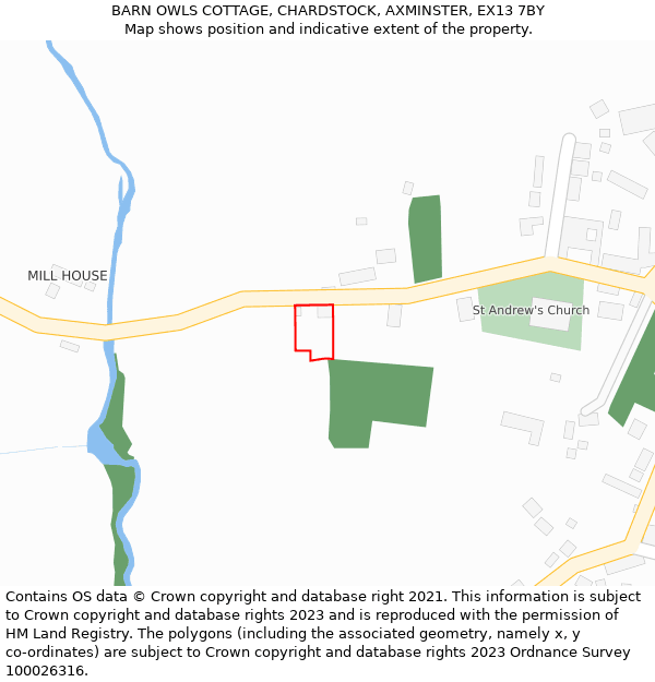 BARN OWLS COTTAGE, CHARDSTOCK, AXMINSTER, EX13 7BY: Location map and indicative extent of plot