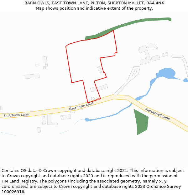 BARN OWLS, EAST TOWN LANE, PILTON, SHEPTON MALLET, BA4 4NX: Location map and indicative extent of plot