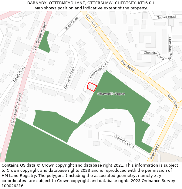 BARNABY, OTTERMEAD LANE, OTTERSHAW, CHERTSEY, KT16 0HJ: Location map and indicative extent of plot