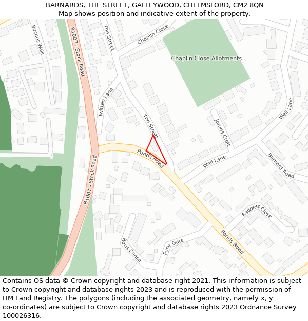 BARNARDS, THE STREET, GALLEYWOOD, CHELMSFORD, CM2 8QN: Location map and indicative extent of plot