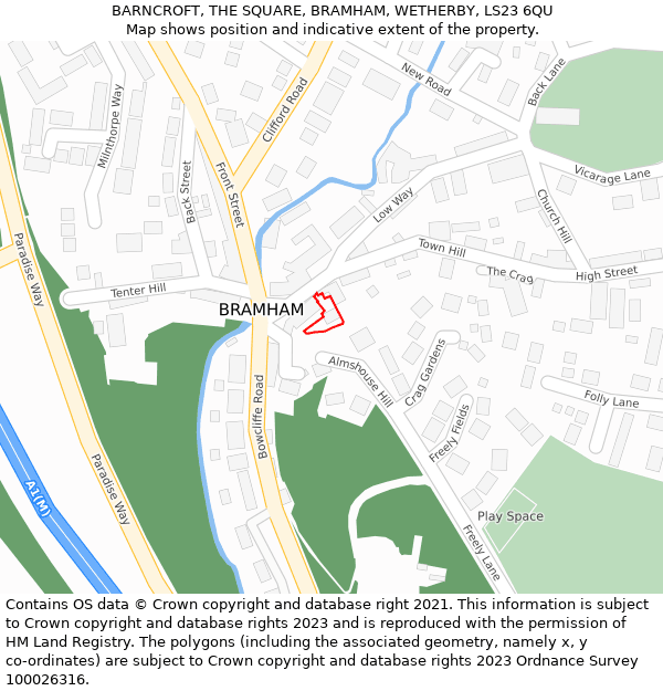 BARNCROFT, THE SQUARE, BRAMHAM, WETHERBY, LS23 6QU: Location map and indicative extent of plot