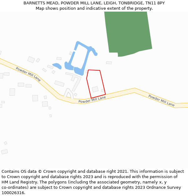 BARNETTS MEAD, POWDER MILL LANE, LEIGH, TONBRIDGE, TN11 8PY: Location map and indicative extent of plot