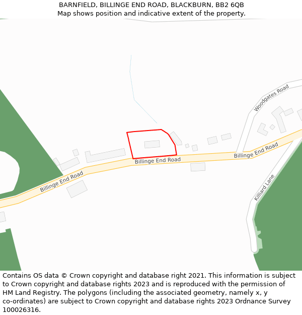BARNFIELD, BILLINGE END ROAD, BLACKBURN, BB2 6QB: Location map and indicative extent of plot