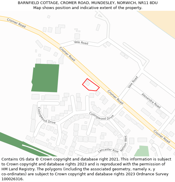 BARNFIELD COTTAGE, CROMER ROAD, MUNDESLEY, NORWICH, NR11 8DU: Location map and indicative extent of plot