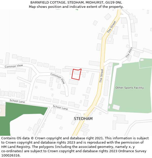 BARNFIELD COTTAGE, STEDHAM, MIDHURST, GU29 0NL: Location map and indicative extent of plot