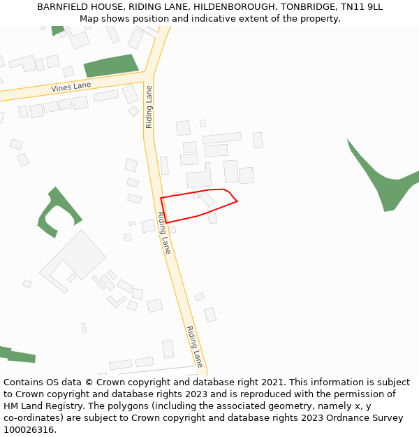 BARNFIELD HOUSE, RIDING LANE, HILDENBOROUGH, TONBRIDGE, TN11 9LL: Location map and indicative extent of plot