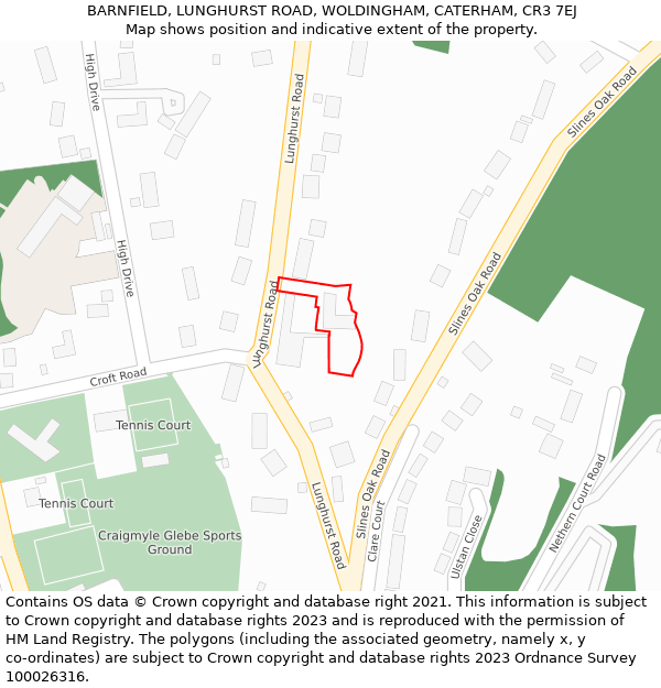 BARNFIELD, LUNGHURST ROAD, WOLDINGHAM, CATERHAM, CR3 7EJ: Location map and indicative extent of plot