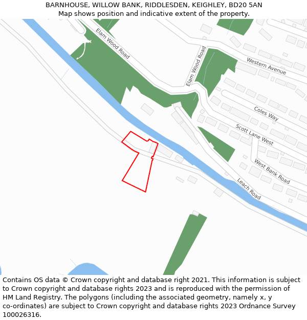 BARNHOUSE, WILLOW BANK, RIDDLESDEN, KEIGHLEY, BD20 5AN: Location map and indicative extent of plot