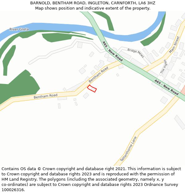 BARNOLD, BENTHAM ROAD, INGLETON, CARNFORTH, LA6 3HZ: Location map and indicative extent of plot