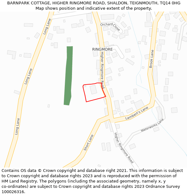 BARNPARK COTTAGE, HIGHER RINGMORE ROAD, SHALDON, TEIGNMOUTH, TQ14 0HG: Location map and indicative extent of plot