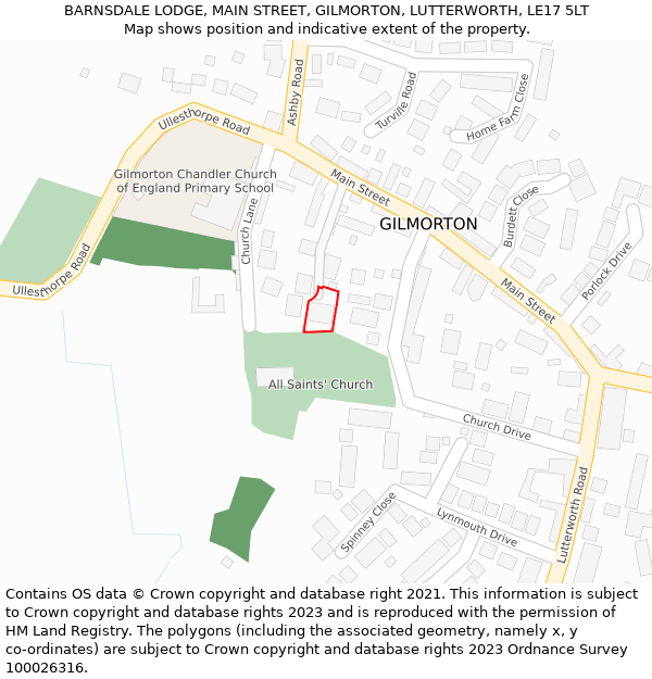 BARNSDALE LODGE, MAIN STREET, GILMORTON, LUTTERWORTH, LE17 5LT: Location map and indicative extent of plot