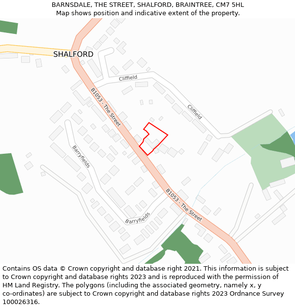 BARNSDALE, THE STREET, SHALFORD, BRAINTREE, CM7 5HL: Location map and indicative extent of plot