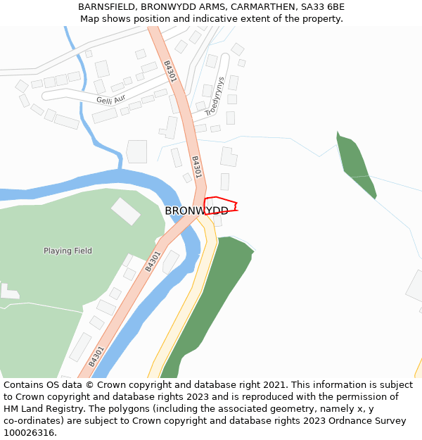 BARNSFIELD, BRONWYDD ARMS, CARMARTHEN, SA33 6BE: Location map and indicative extent of plot