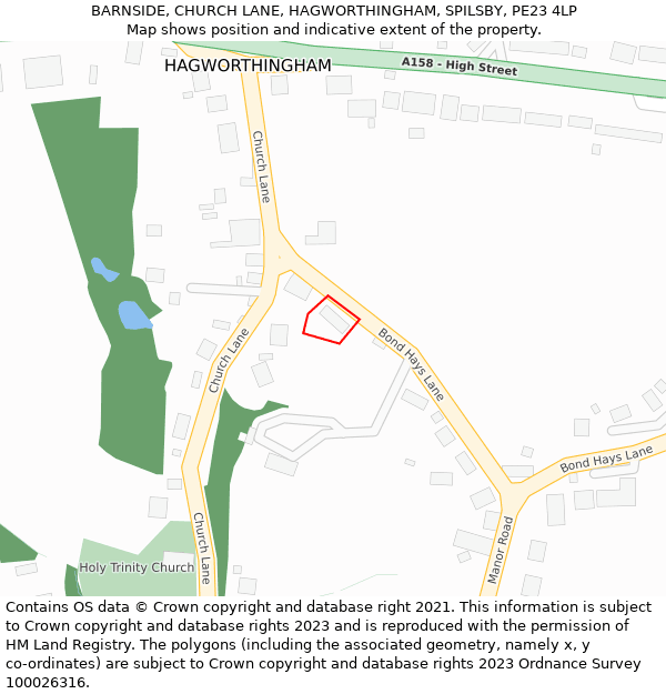 BARNSIDE, CHURCH LANE, HAGWORTHINGHAM, SPILSBY, PE23 4LP: Location map and indicative extent of plot